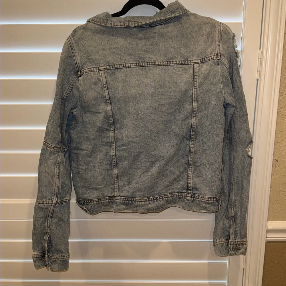 Free People Light Blue Distressed Denim Jacket
